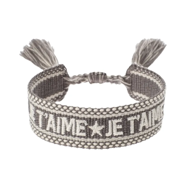 WOVEN FRIENDSHIP BRACELET "Je T'aime" Grey sold by DARK Department