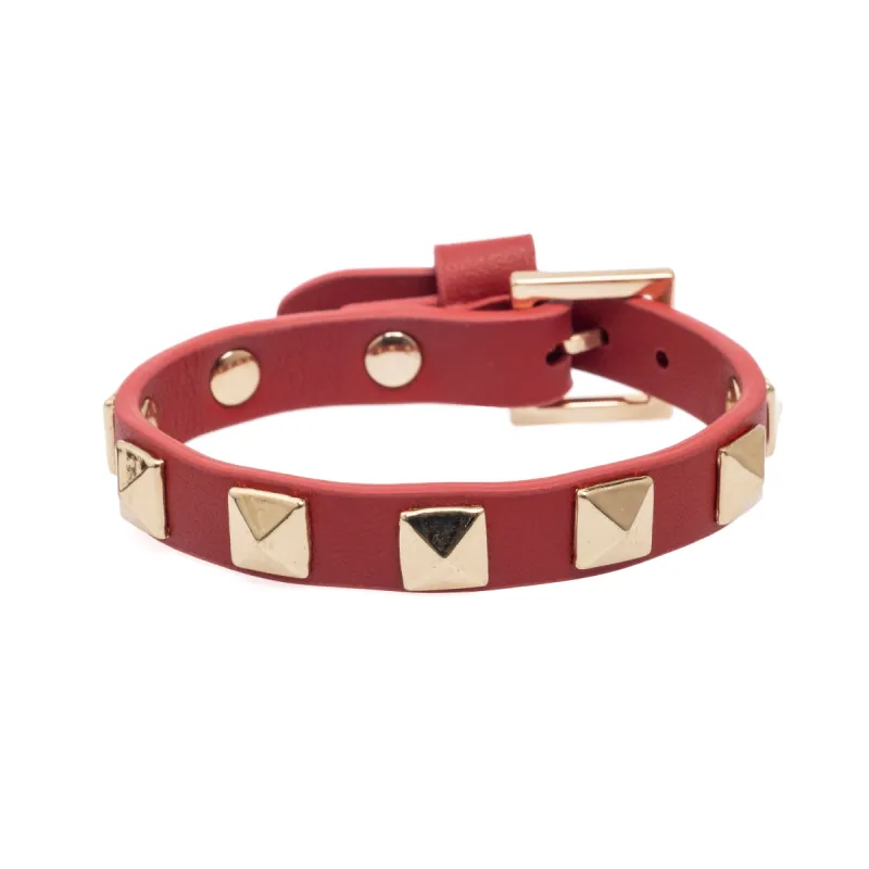 LEATHER STUD BRACELET RED sold by DARK Department