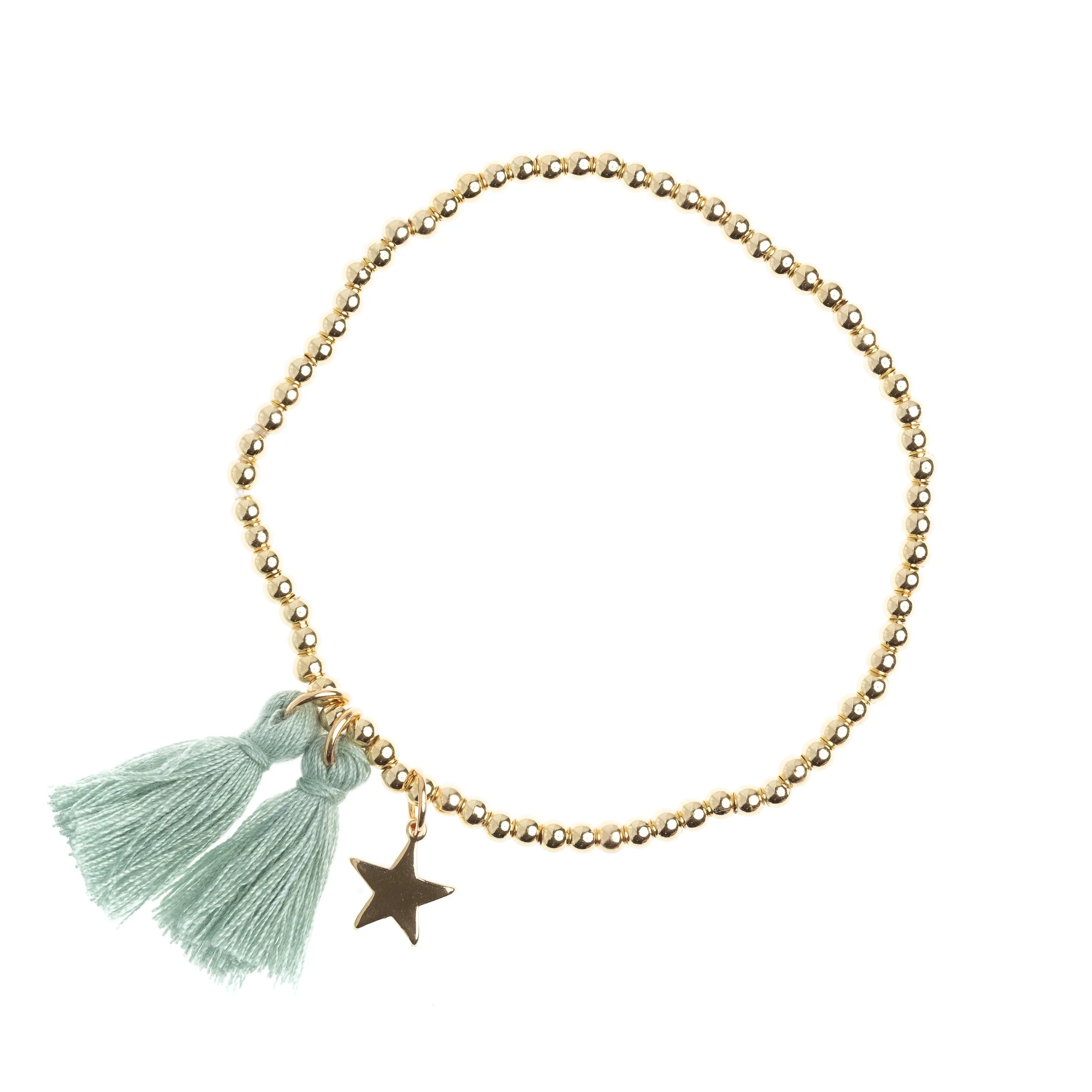 METAL BEAD BRACELET W/TASSEL TEAL sold by DARK Department
