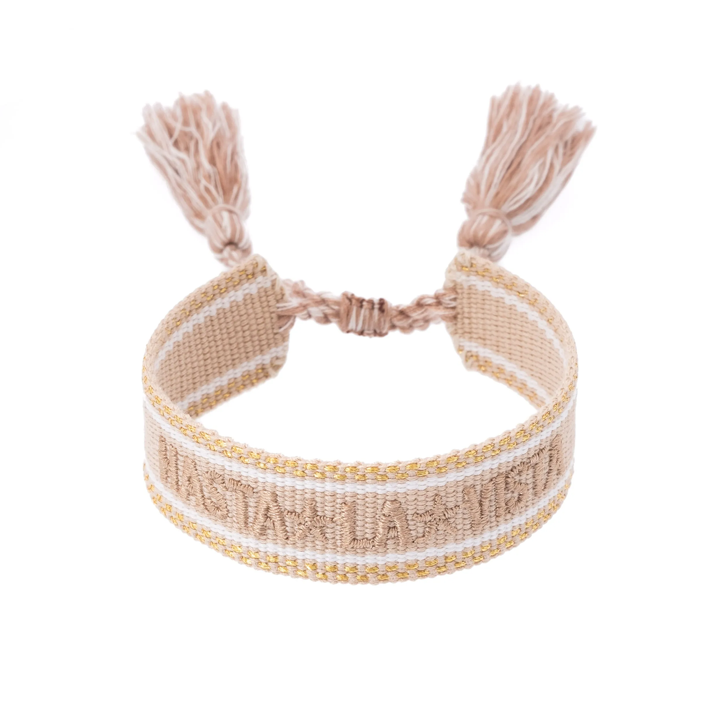 WOVEN FRIENDSHIP BRACELET "Hasta La Vista" Sand W/Gold sold by DARK Department