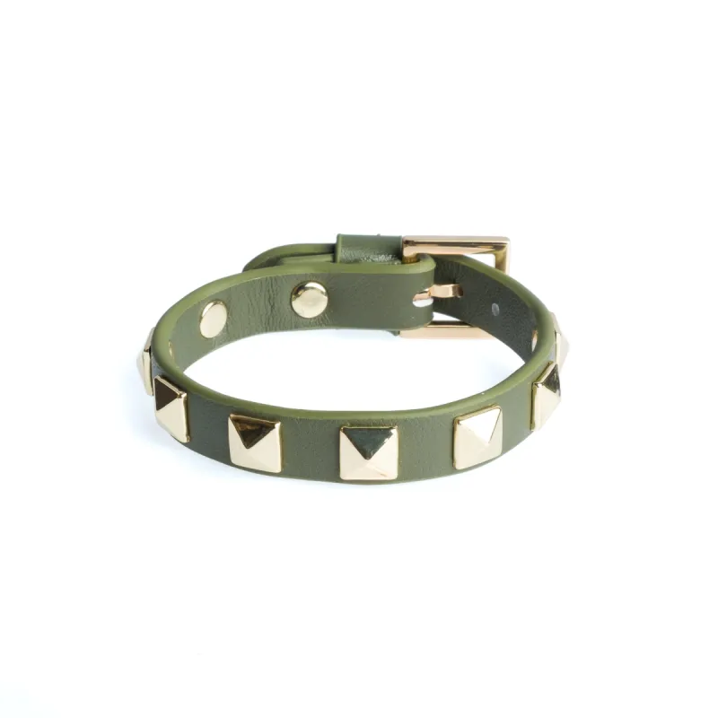 LEATHER STUD BRACELET ARMY sold by DARK Department