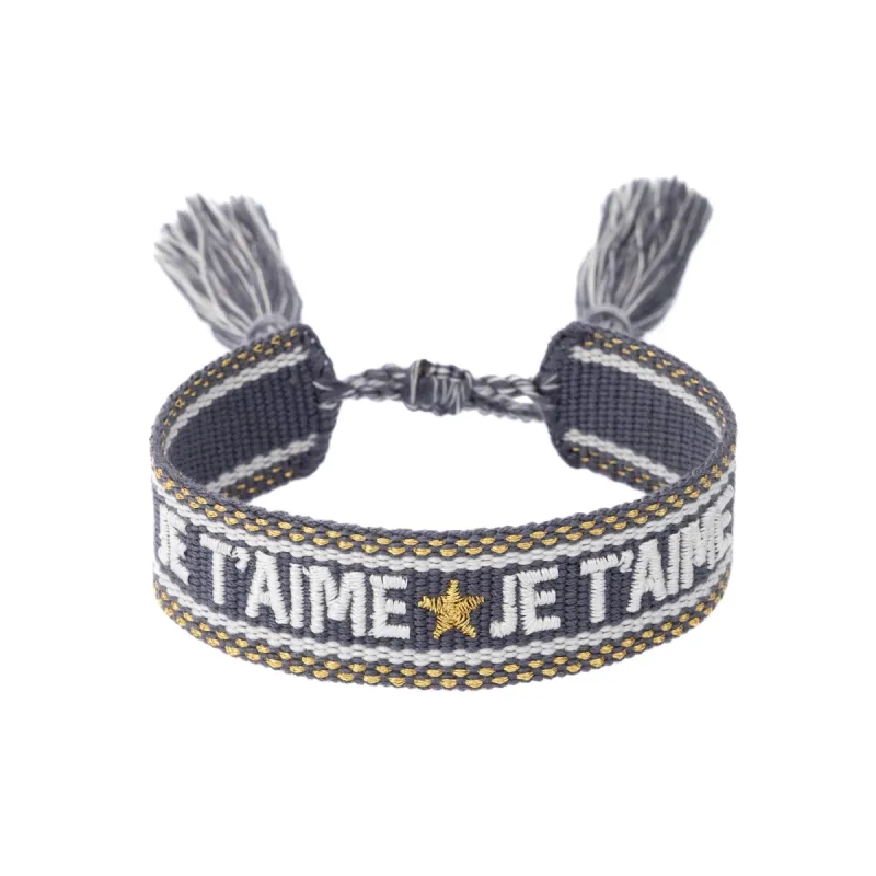 WOVEN FRIENDSHIP BRACELET "Je T'aime" Steel Blue W/Gold made by DARK Department