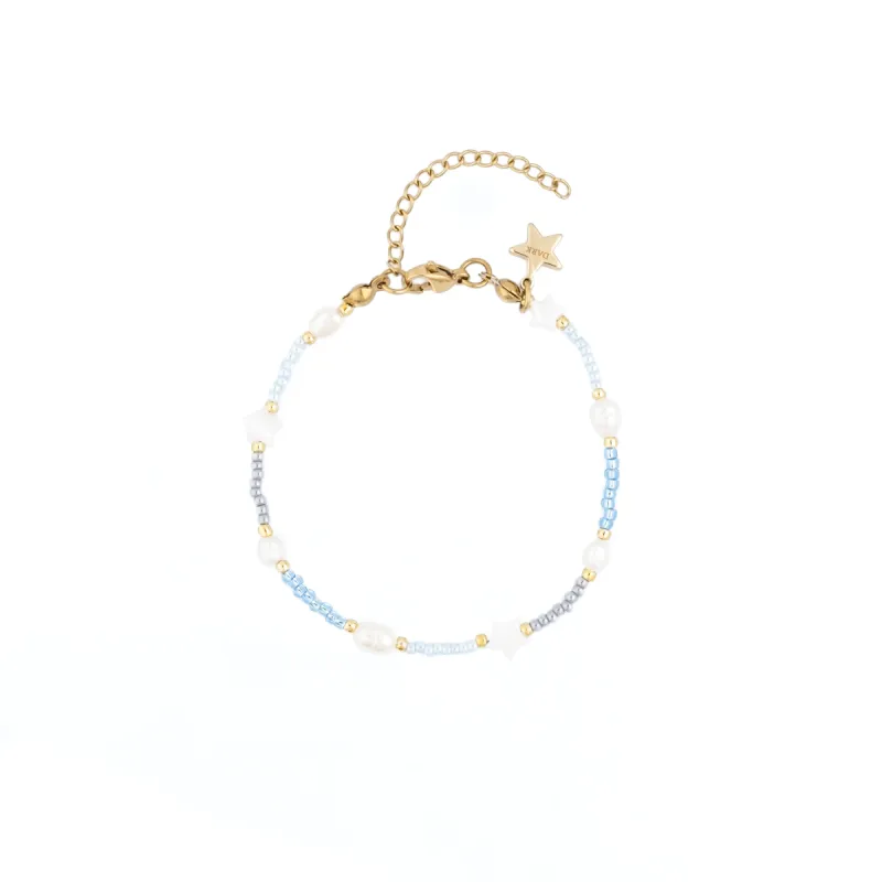 GLASS BEAD BRACELET W/MOP STAR & PEARLS LIGHT BLUE made by DARK Department