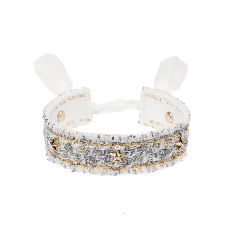 TWEED FRIENDSHIP BRACELET W/STAR STUDS STEEL BLUE sold by DARK Department