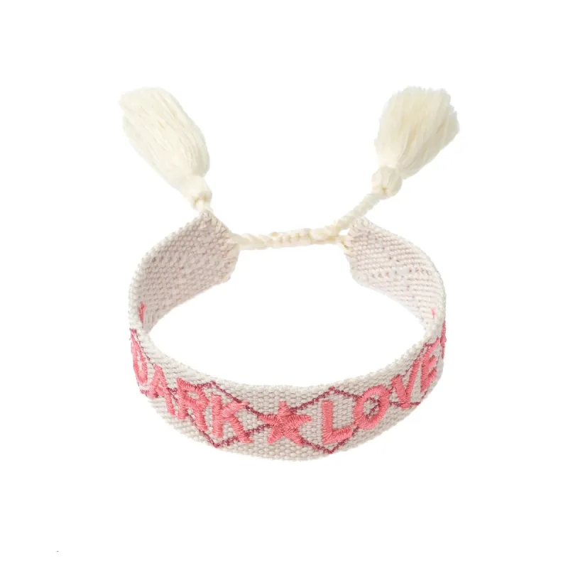 WOVEN FRIENDSHIP BRACELET -	"Dark Love" Off White W/Geranium Pink sold by DARK Department