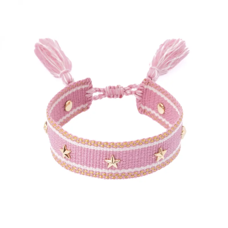 WOVEN FRIENDSHIP BRACELET W/STAR STUDS ROSE W/GOLD sold by DARK Department