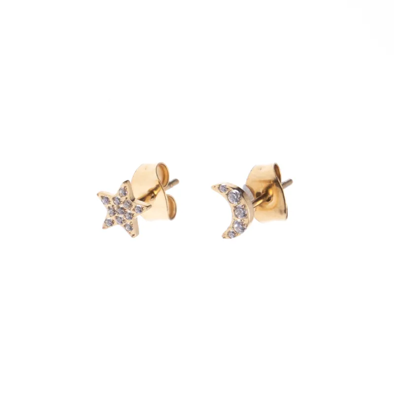 STAR & MOON STUDS W/CRYSTALS sold by DARK Department