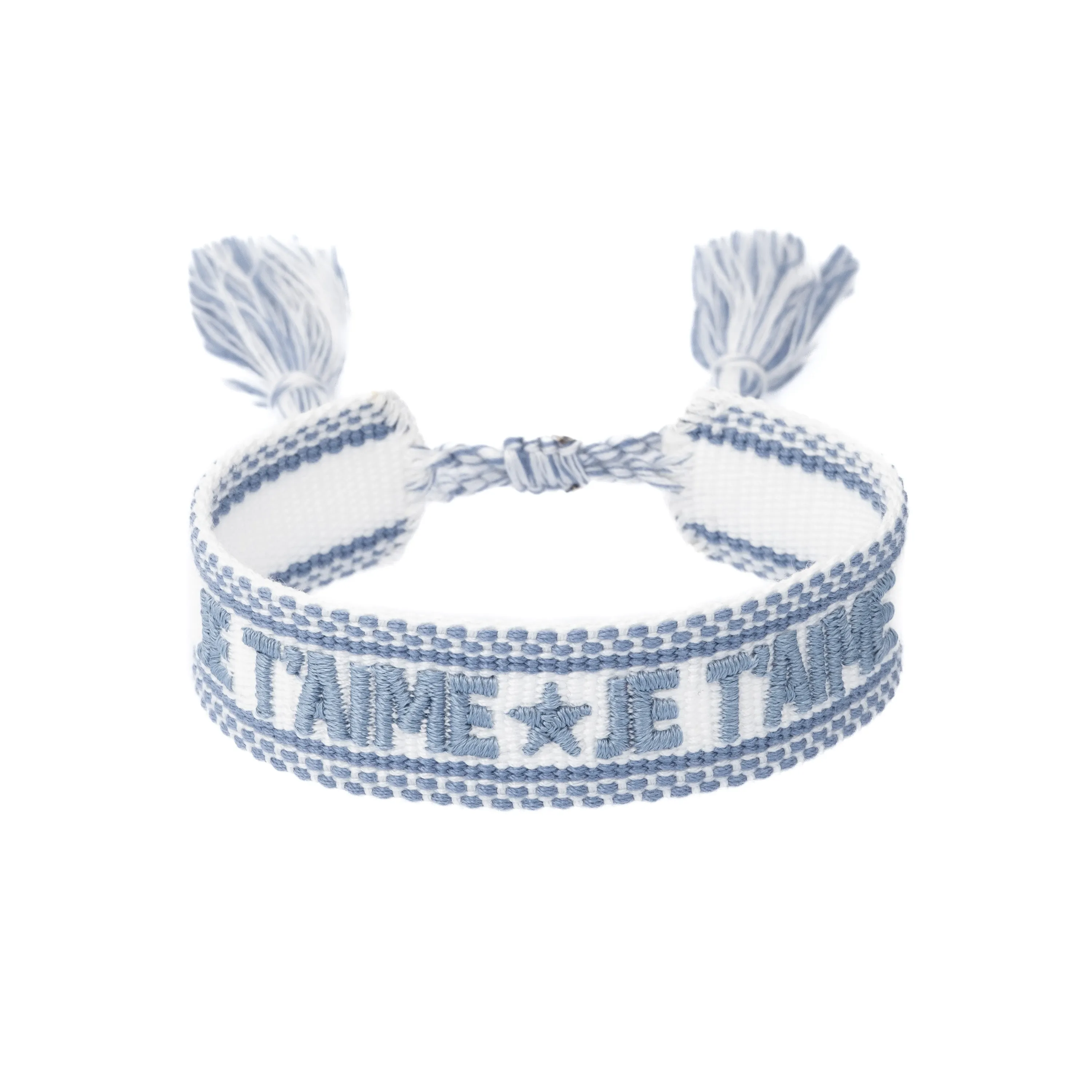 WOVEN FRIENDSHIP BRACELET "Je T'aime" White W/Light Blue sold by DARK Department