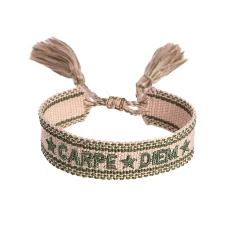 WOVEN FRIENDSHIP BRACELET "CARPE DIEM" POWDER W/PINE sold by DARK Department