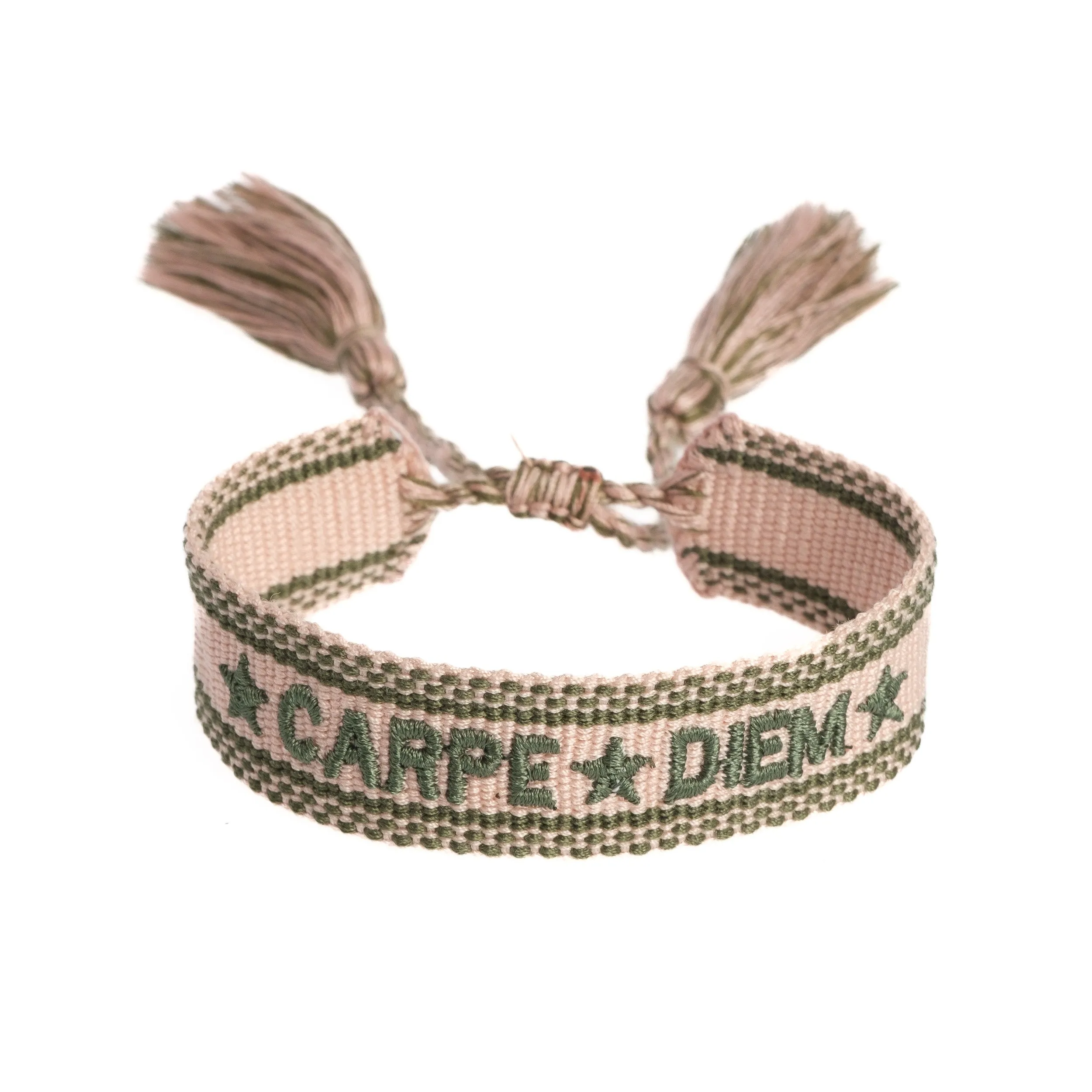 WOVEN FRIENDSHIP BRACELET "CARPE DIEM" POWDER W/PINE sold by DARK Department