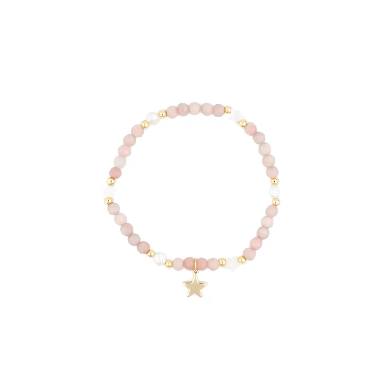 STONE BEAD BRACELET W/MOP STAR & PEARLS ROSE sold by DARK Department