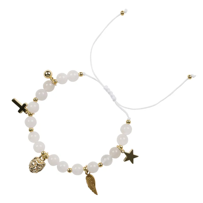 STONE BEAD BRACELET 6 MM W/CHARMS - WHITE JADE sold by DARK Department