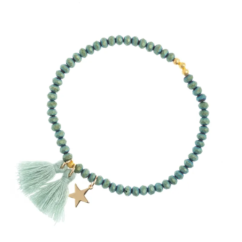 CRYSTAL BEAD BRACELET 4 MM W/TASSEL MATTE MALLARD sold by DARK Department