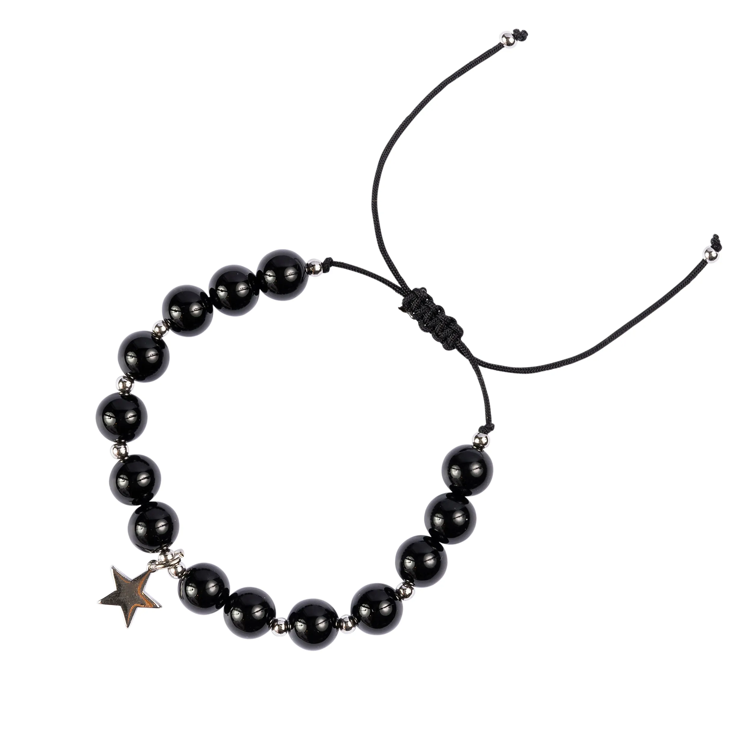 STONE BEAD BRACELET 8 MM SHINY BLACK W/SILVER sold by DARK Department