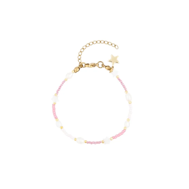 GLASS BEAD BRACELET W/MOP STAR & PEARLS LIGHT ROSE sold by DARK Department