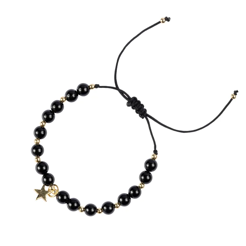 STONE BEAD BRACELET 6 MM SHINY BLACK W/GOLD sold by DARK Department