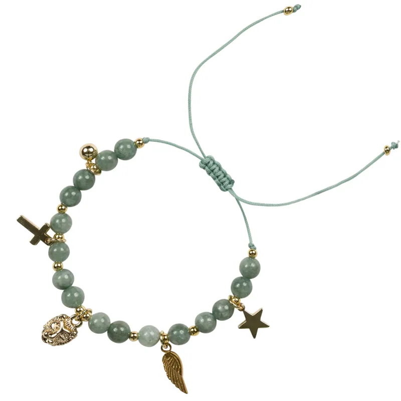 STONE BEAD BRACELET 6 MM W/CHARMS - GREEN BURMA JADE sold by DARK Department