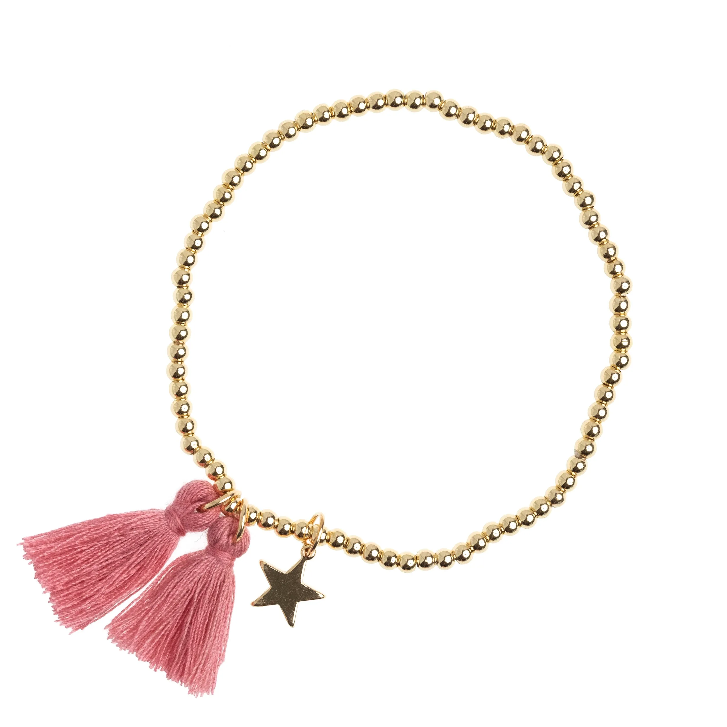 METAL BEAD BRACELET W/TASSEL DUSTY ROSE sold by DARK Department