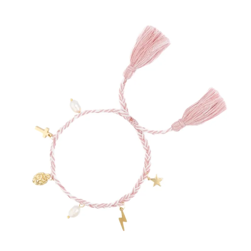 WOVEN FRIENDSHIP BRACELET W/CHARMS LIGHT ROSE sold by DARK Department