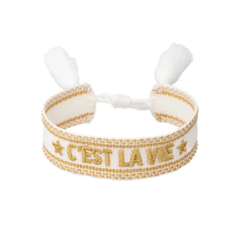 WOVEN FRIENDSHIP BRACELET "C'est La Vie" White W/Gold sold by DARK Department