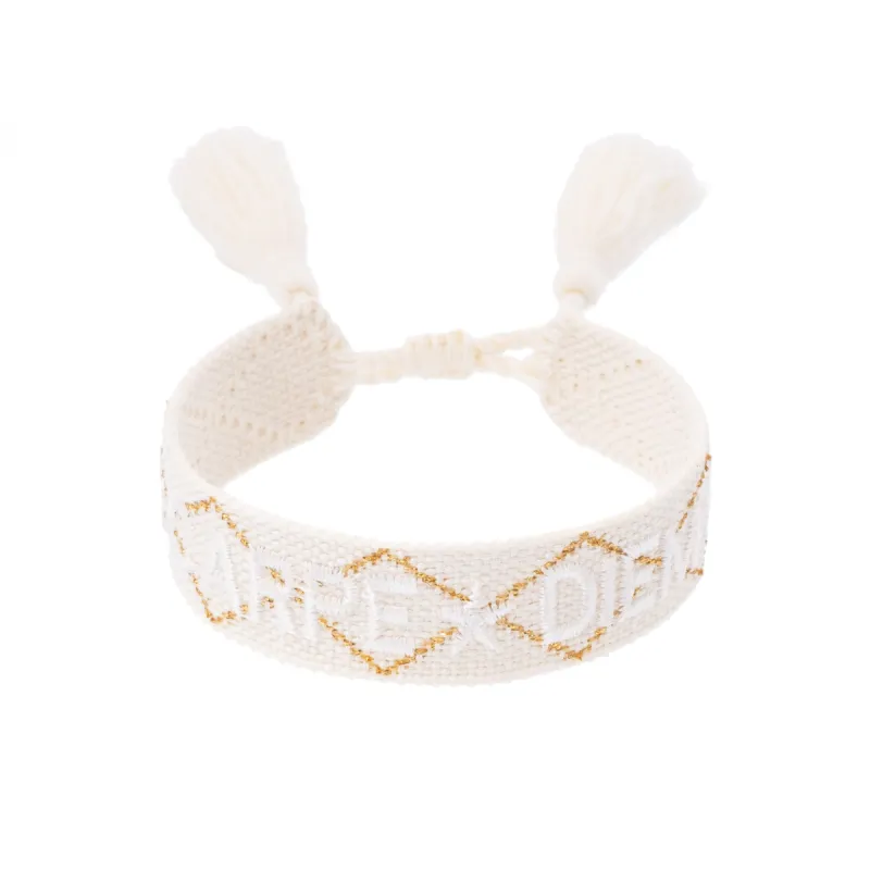WOVEN FRIENDSHIP BRACELET "Carpe Diem" Vanilla W/Gold sold by DARK Department