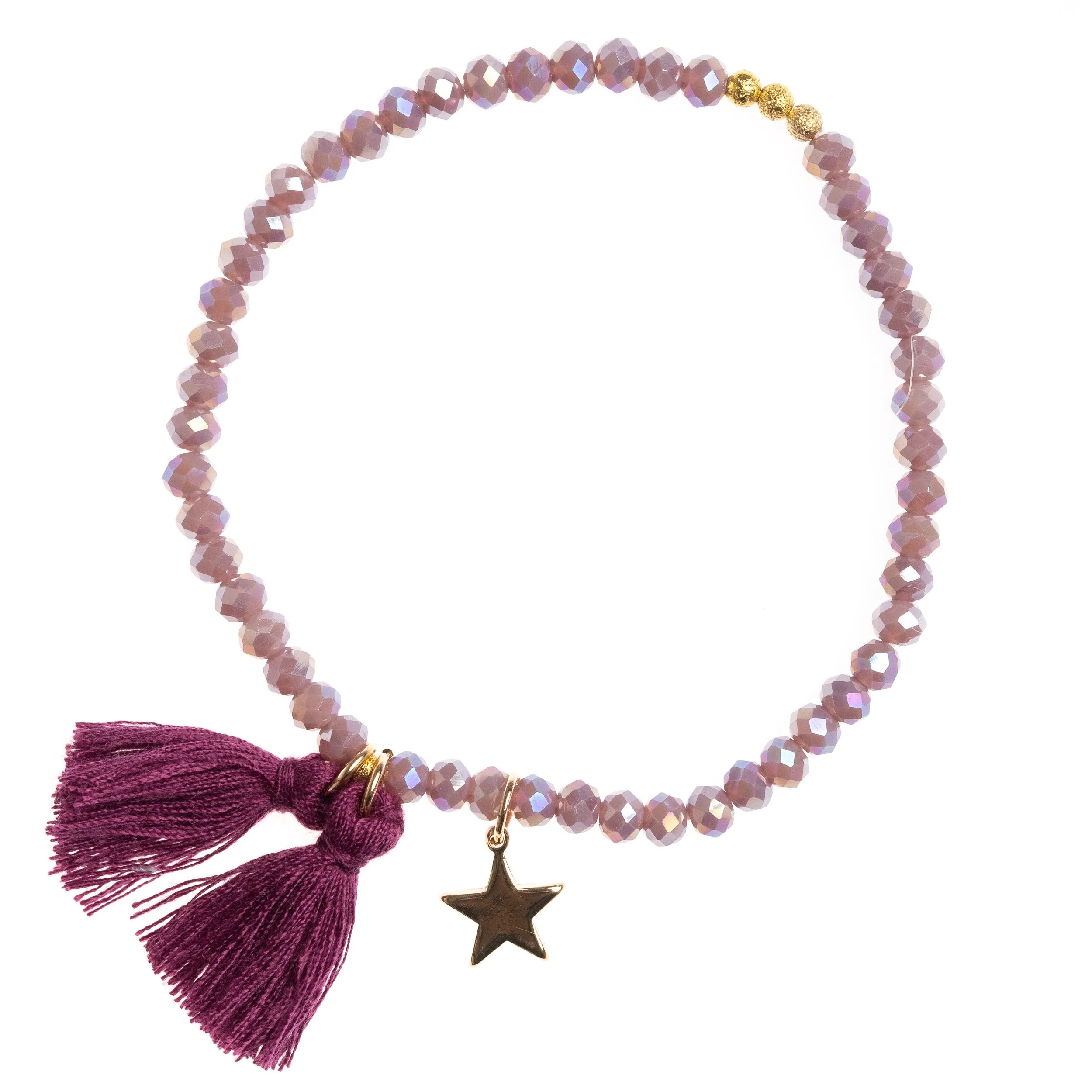 CRYSTAL BEAD BRACELET 4 MM W/TASSEL DUSTY GRAPE sold by DARK Department