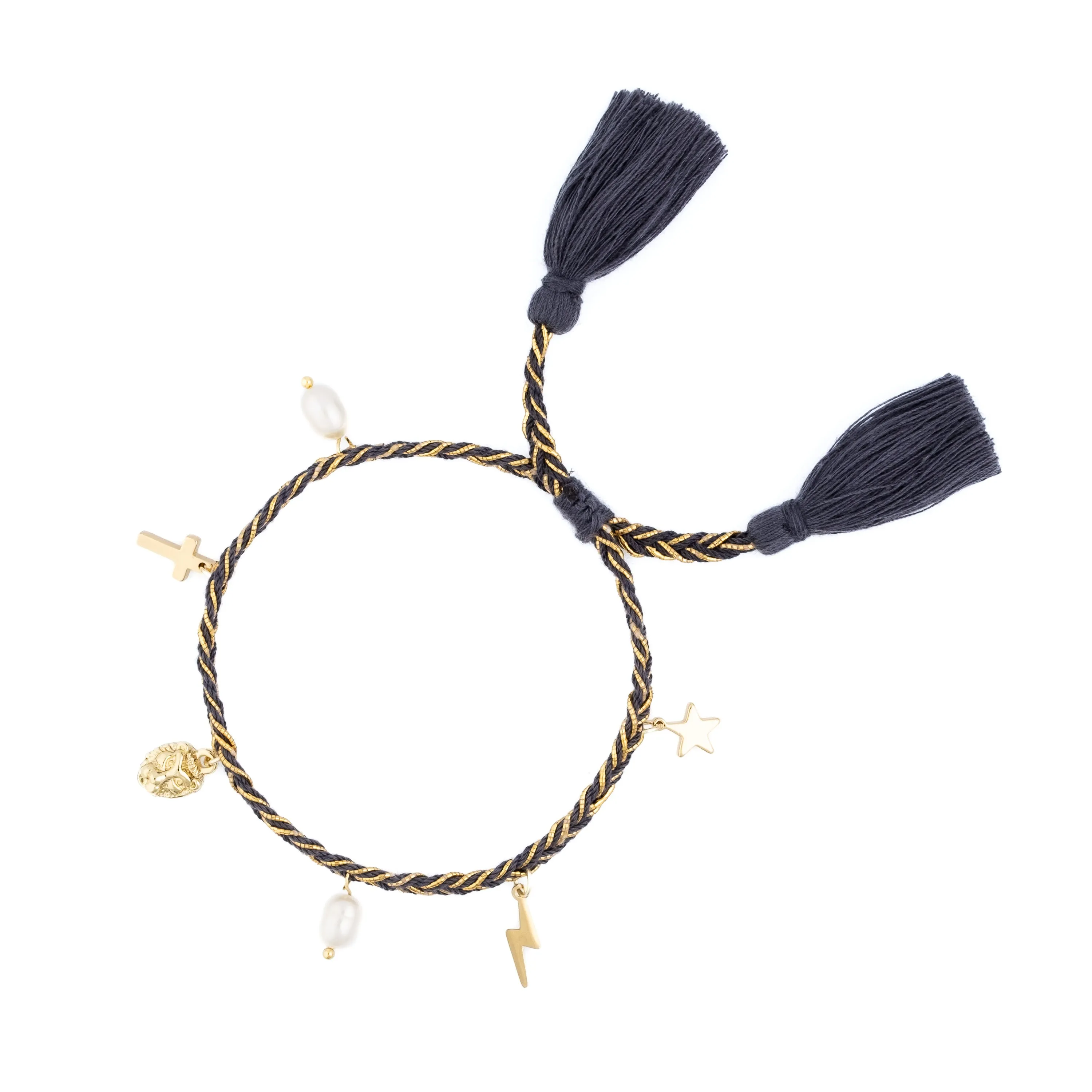 WOVEN FRIENDSHIP BRACELET W/CHARMS STEEL BLUE W/GOLD sold by DARK Department