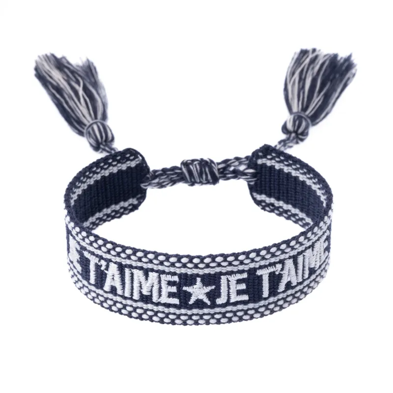 WOVEN FRIENDSHIP BRACELET "Je T'aime" Navy Blue sold by DARK Department