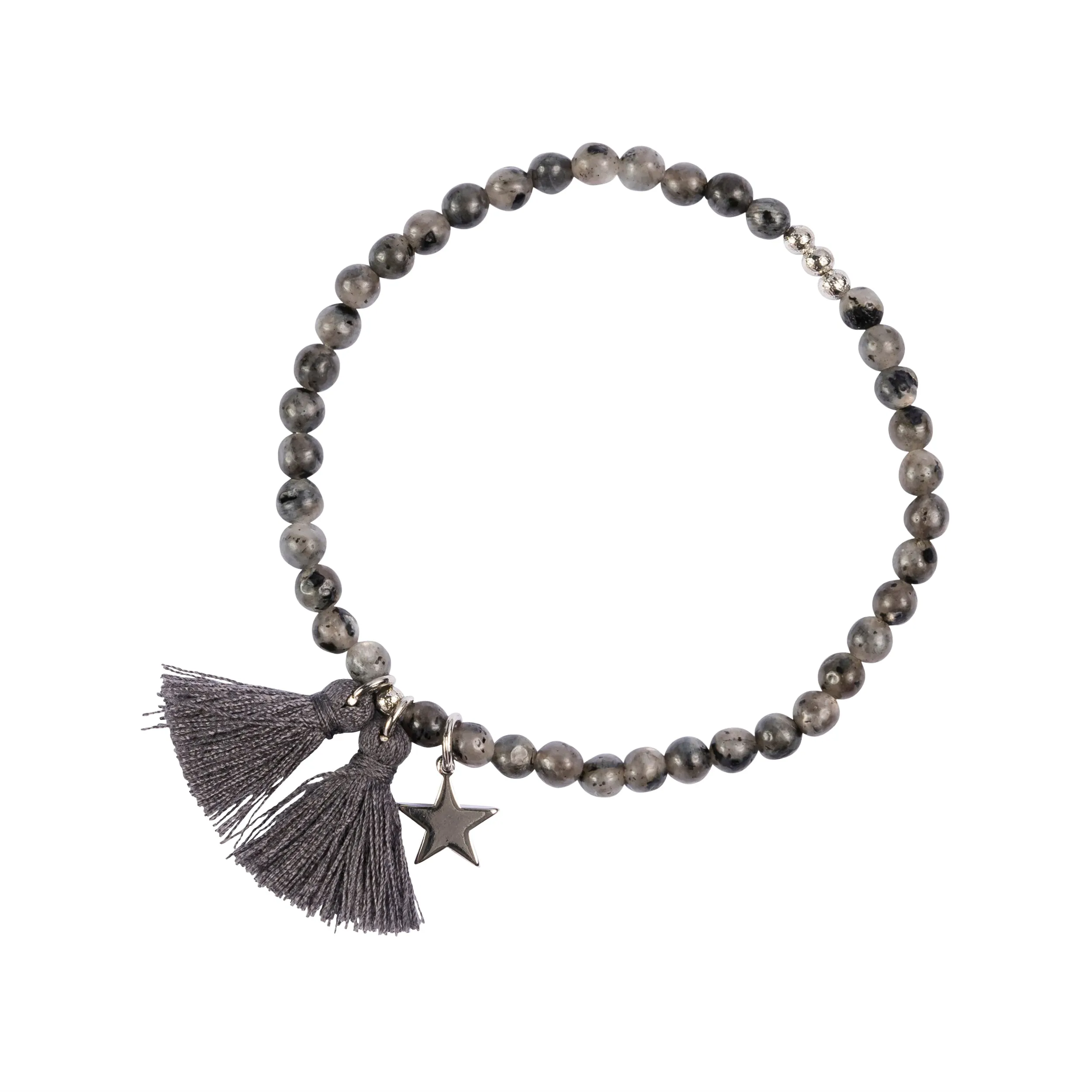 STONE BEAD BRACELET 4 MM DARK GREY W/SILVER sold by DARK Department