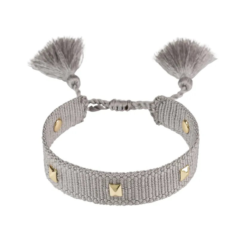 WOVEN FRIENDSHIP BRACELET THIN W/STUD - LIGHT GREY made by DARK Department