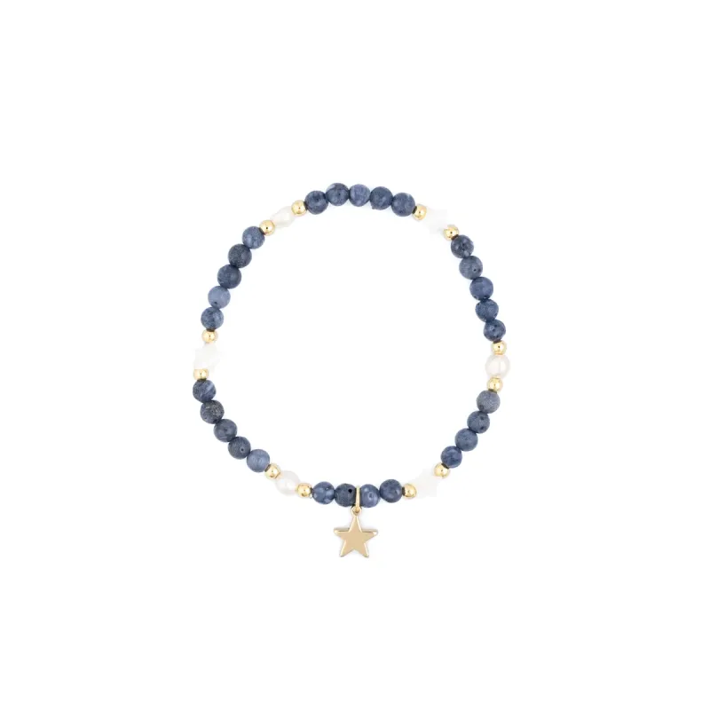 STONE BEAD BRACELET W/MOP STAR & PEARLS STEEL BLUE sold by DARK Department