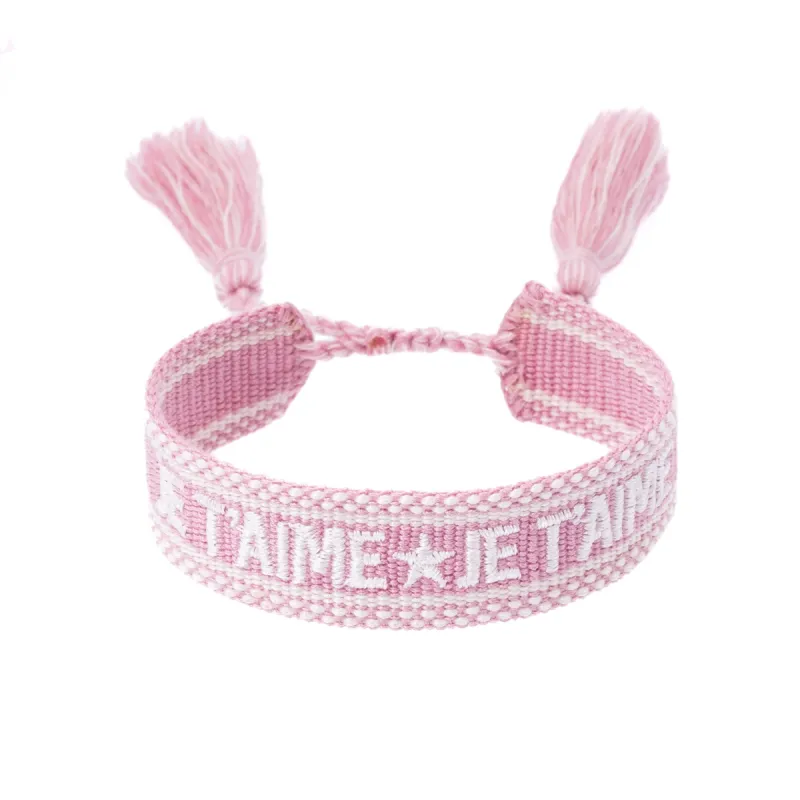 WOVEN FRIENDSHIP BRACELET "Je T'aime" Rose sold by DARK Department