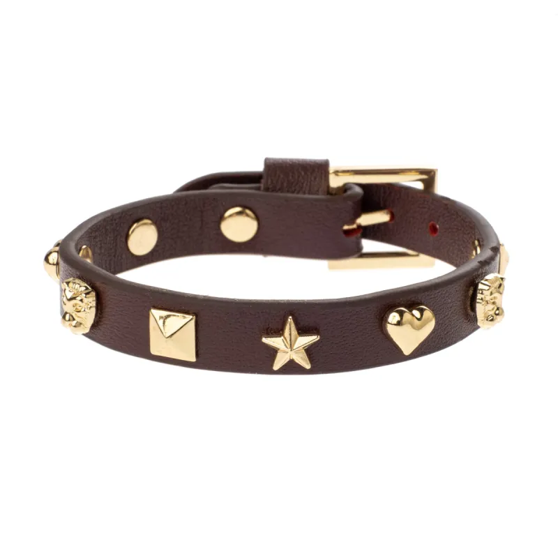 LEATHER SIGN STUD BRACELET MAROON sold by DARK Department