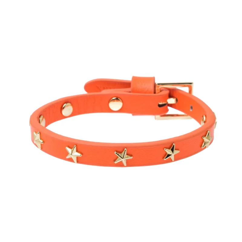 LEATHER STAR STUD BRACELET HOT ORANGE sold by DARK Department