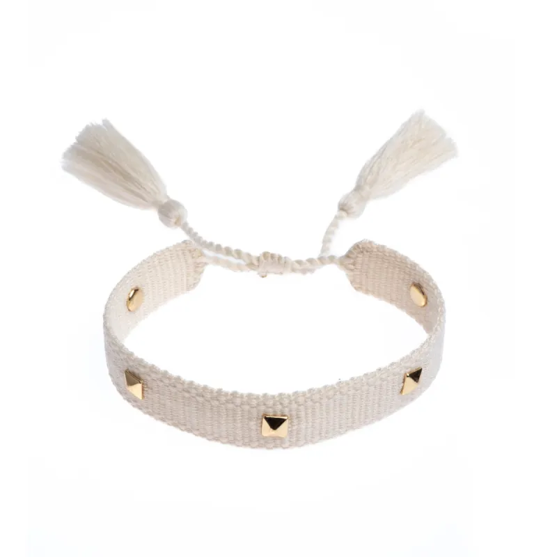 WOVEN FRIENDSHIP BRACELET THIN W/STUD - OFF WHITE sold by DARK Department