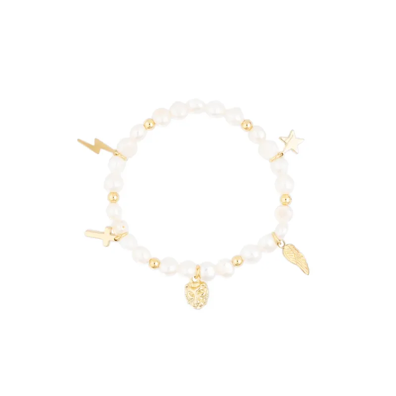 PEARL BEAD BRACELET 6 MM W/5 CHARMS sold by DARK Department