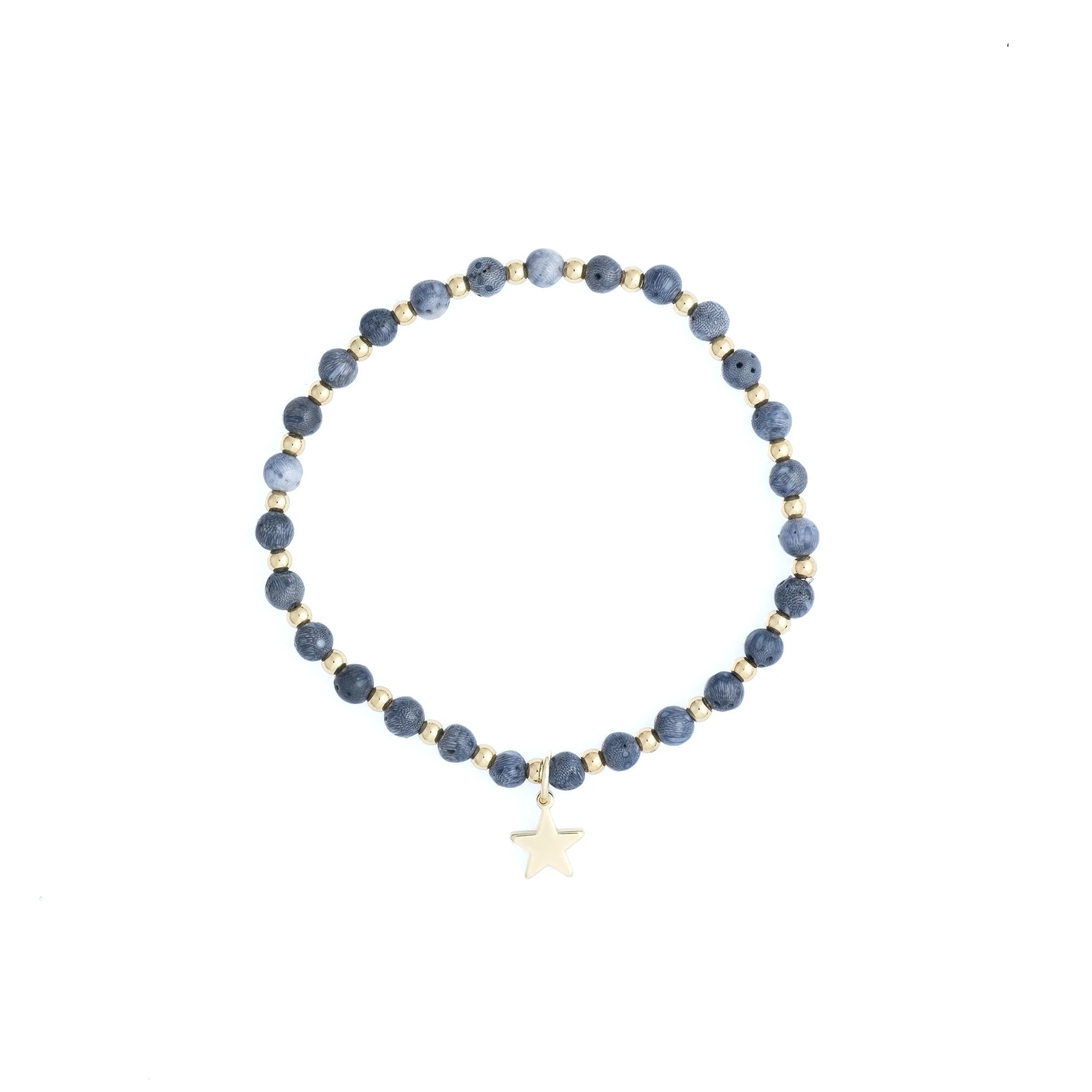 STONE BEAD BRACELET 4 MM W/GOLD BEADS STEEL BLUE sold by DARK Department