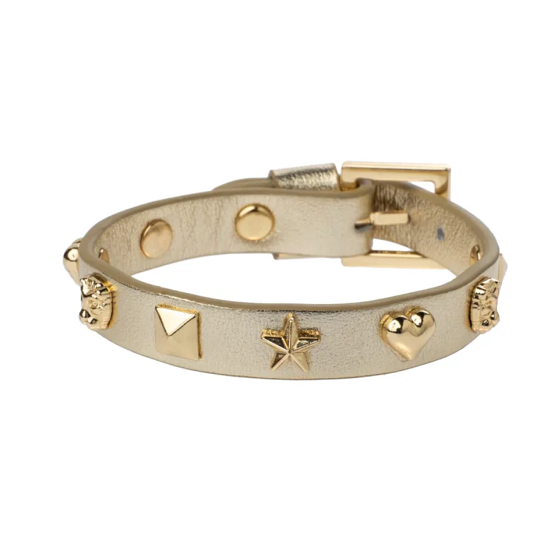 LEATHER SIGN STUD BRACELET GOLD METALLIC sold by DARK Department