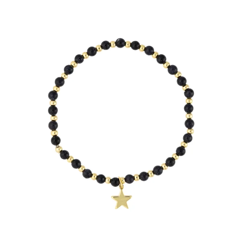 STONE BEAD BRACELET 4 MM W/GOLD BEADS NAVY BLUE sold by DARK Department