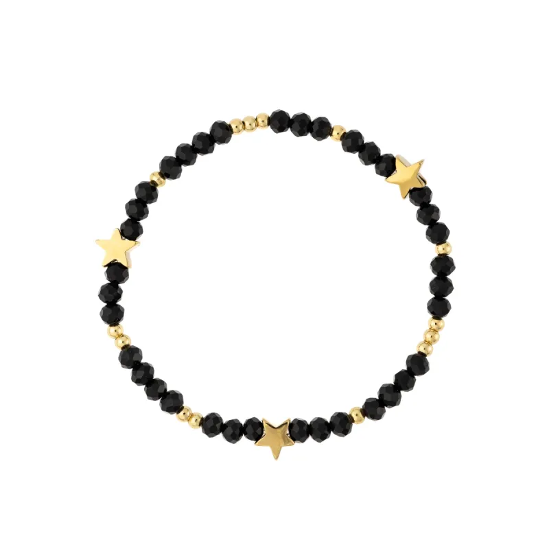 CRYSTAL BEAD BRACELET W/STAR & GOLD BEADS SPARKLED BLACK sold by DARK Department