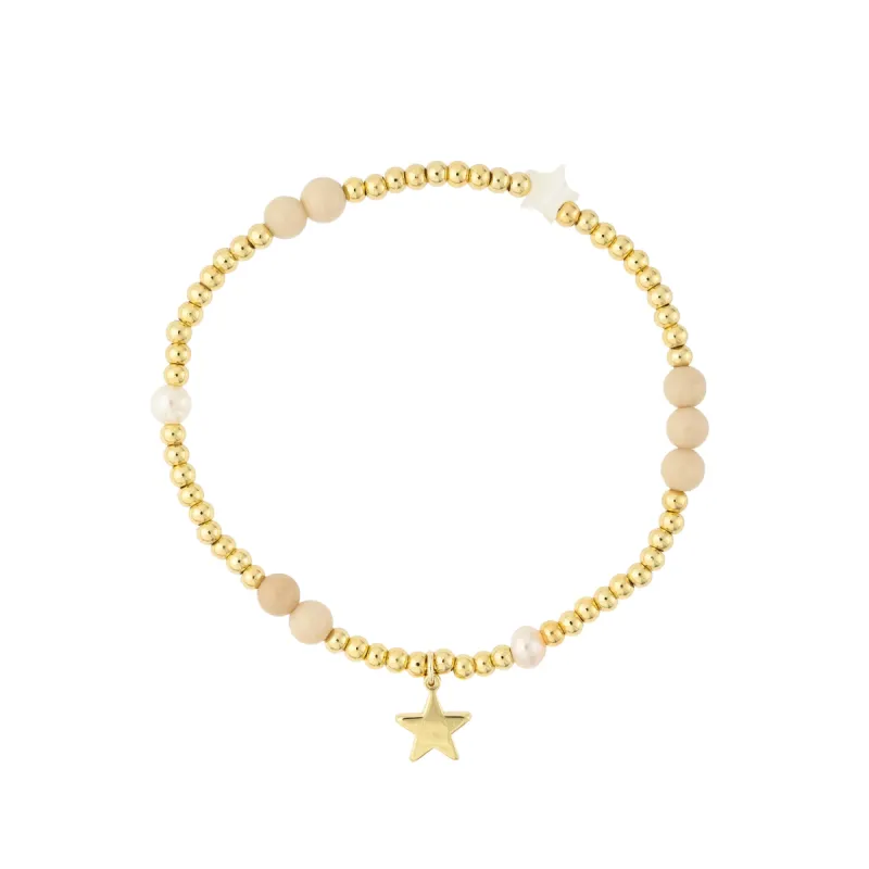 METAL BEAD BRACELET W/STONE BEADS & PEARLS SAND sold by DARK Department