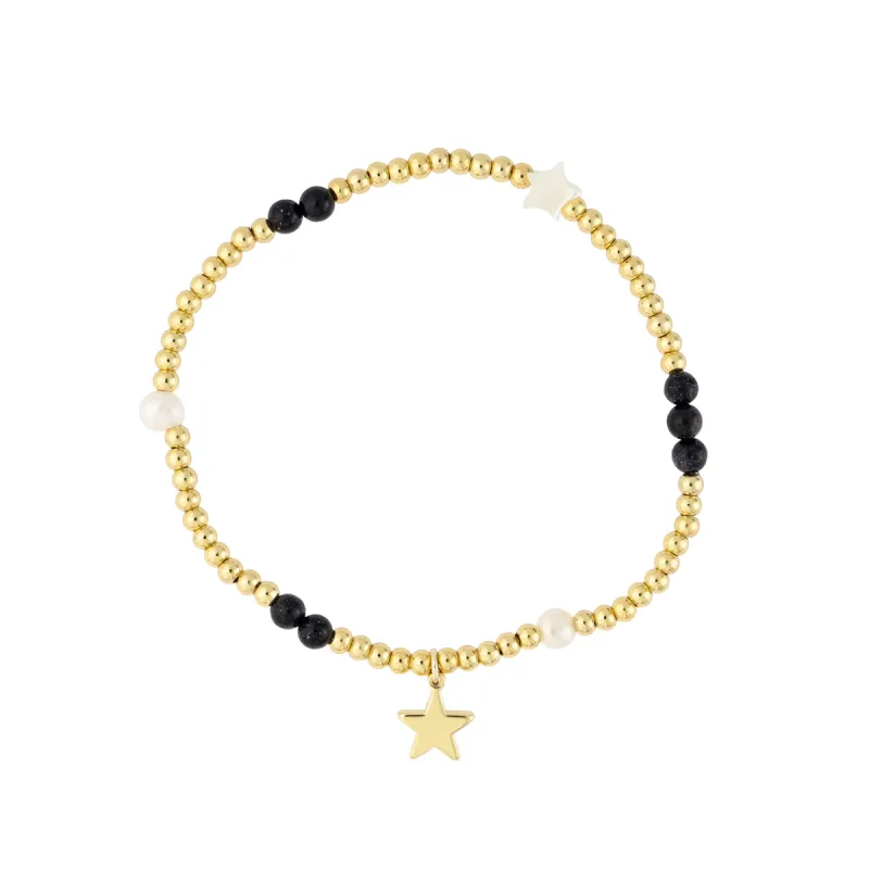 METAL BEAD BRACELET W/STONE BEADS & PEARLS NAVY BLUE sold by DARK Department