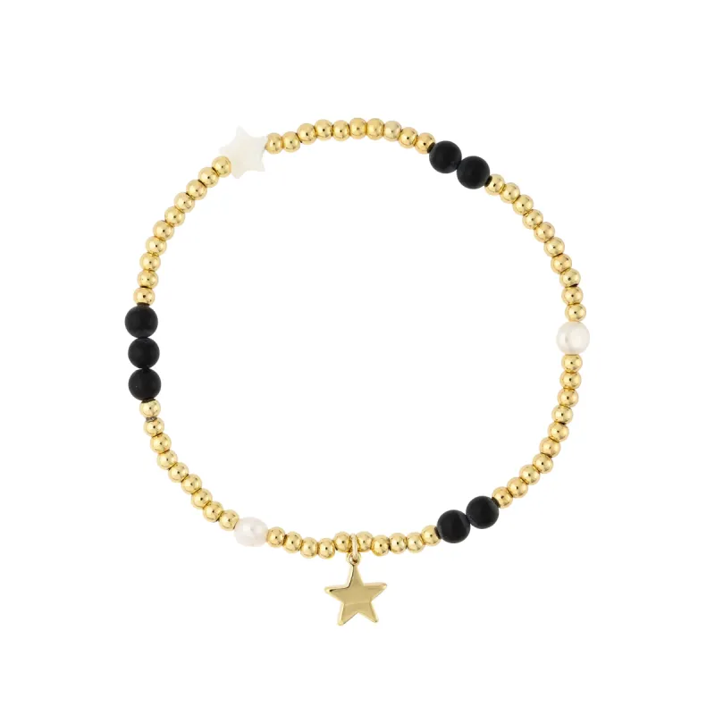 METAL BEAD BRACELET W/STONE BEADS & PEARLS MATTE BLACK sold by DARK Department