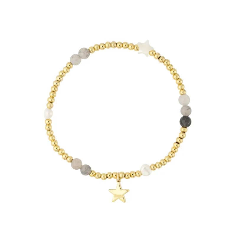 METAL BEAD BRACELET W/STONE BEADS & PEARLS COOL GREY sold by DARK Department