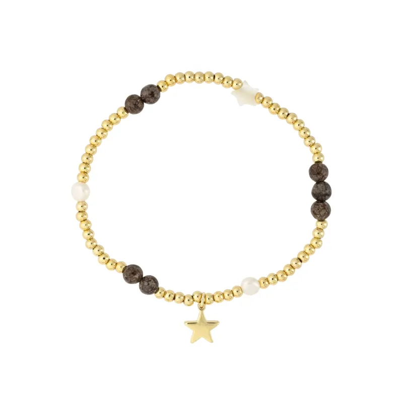 METAL BEAD BRACELET W/STONE BEADS & PEARLS CHOCOLATE BROWN sold by DARK Department