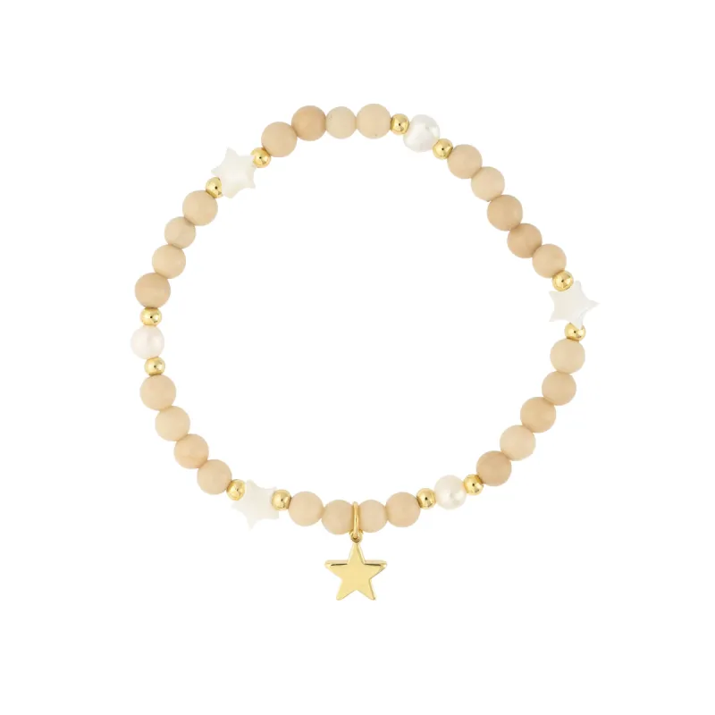 STONE BEAD BRACELET W/MOP STAR & PEARLS SAND sold by DARK Department