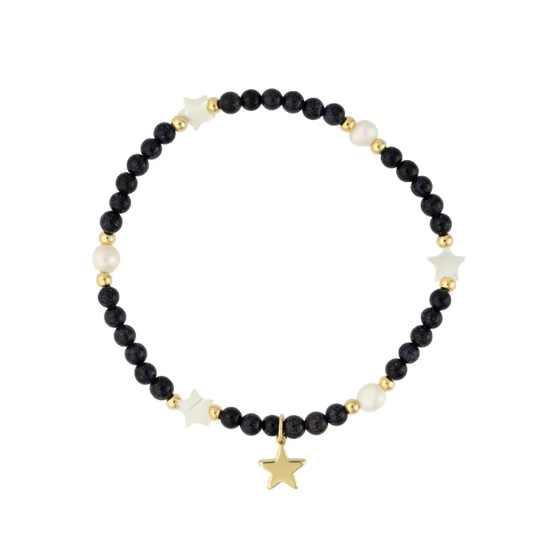 STONE BEAD BRACELET W/MOP STAR & PEARLS NAVY BLUE sold by DARK Department