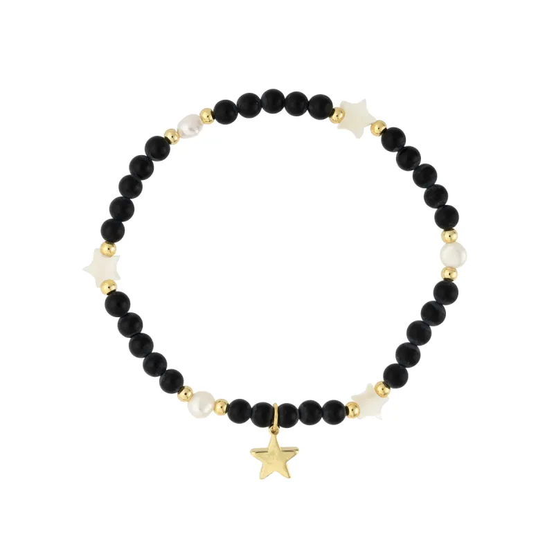 STONE BEAD BRACELET W/MOP STAR & PEARLS MATTE BLACK sold by DARK Department