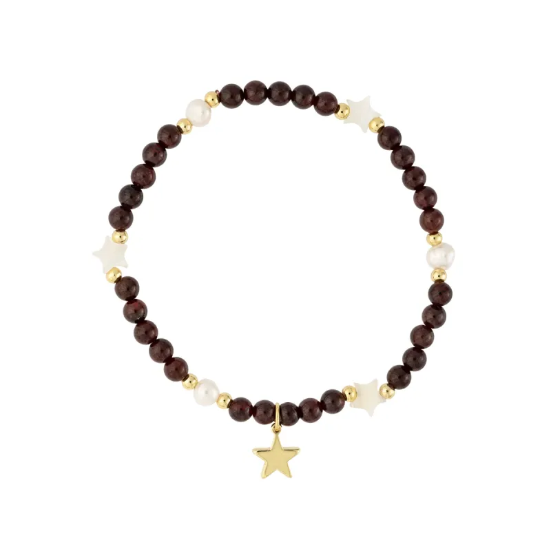 STONE BEAD BRACELET W/MOP STAR & PEARLS MAROON sold by DARK Department