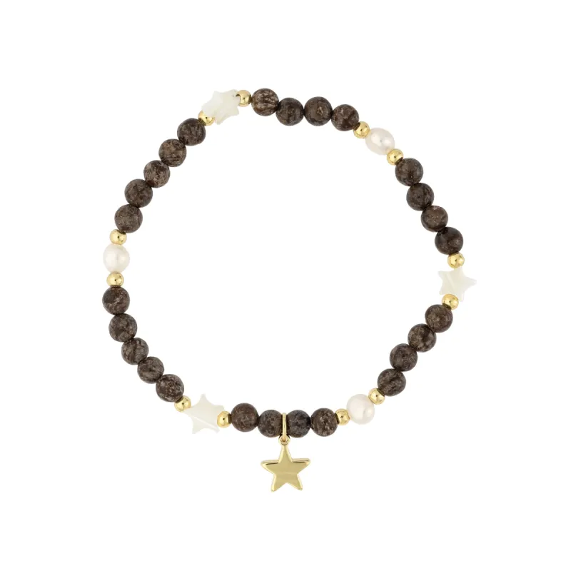 STONE BEAD BRACELET W/MOP STAR & PEARLS CHOCOLATE BROWN sold by DARK Department